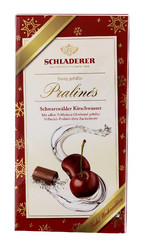 Продуктови Категории Шоколади Подаръчна кутия с 12 индивидуално опаковани бонбона от млечен шоколад с течен пълнеж от вишнева ракия 127 гр